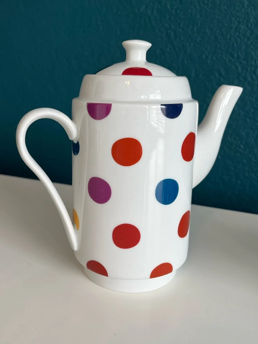 World Market Stackable Polka-Dot Tea Set with Teapot Teacups & Saucers